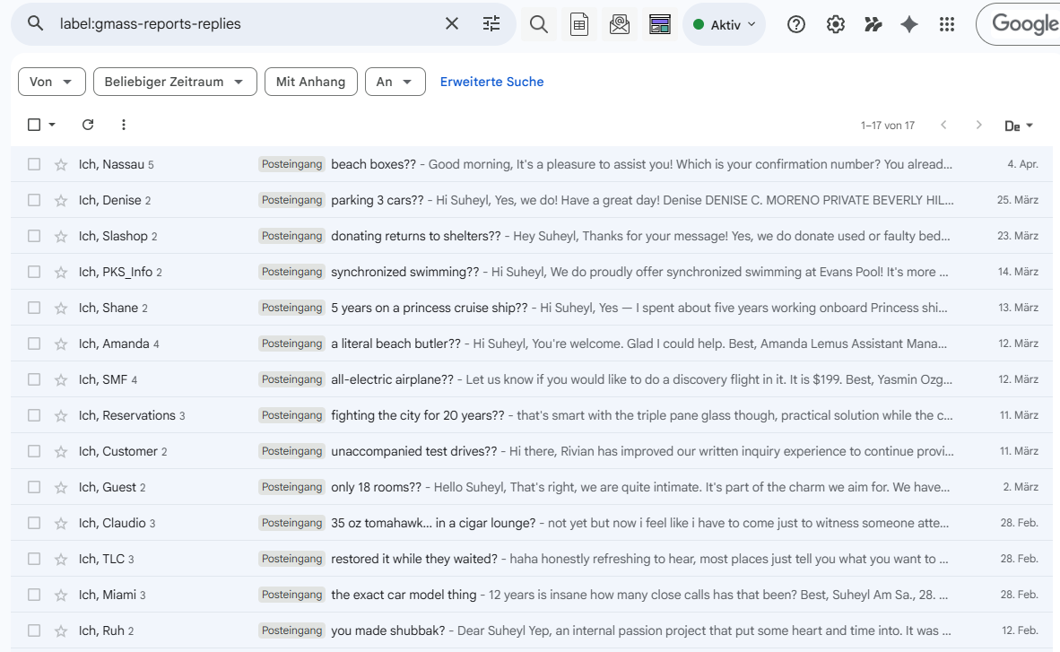 Gmail-Posteingang mit echten Antworten auf Cold Mails