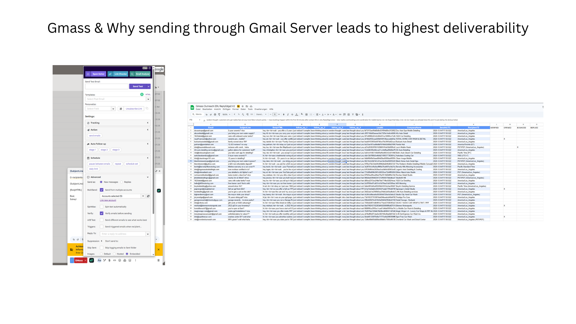 Gmass-Einstellungen und Google Sheet als Versand-Quelle