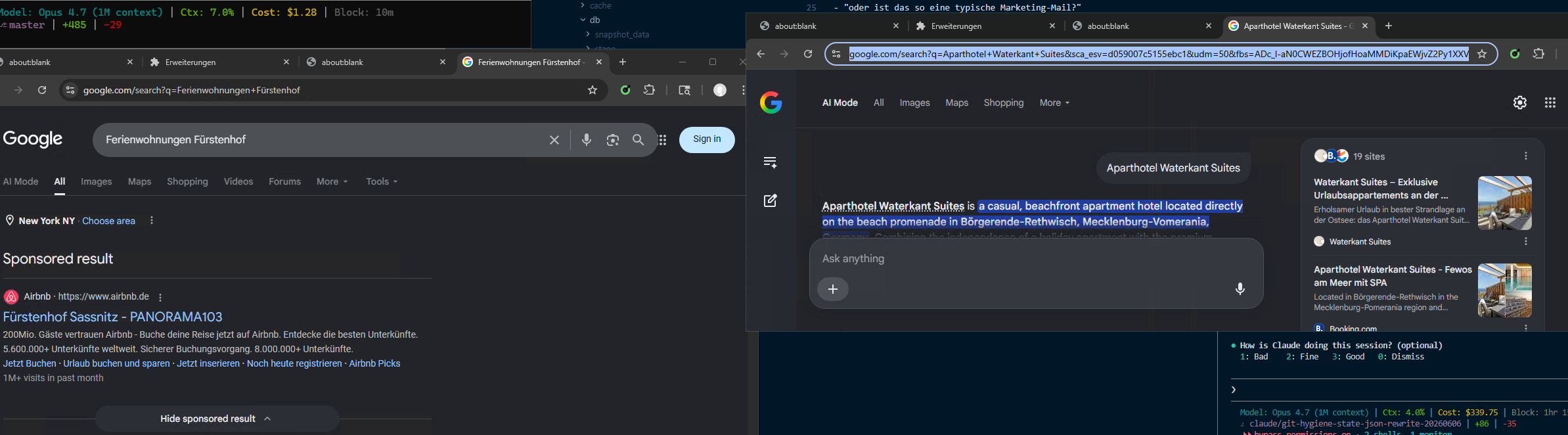 Researcher-Lauf: Google-Suche + AI-Mode-Antwort